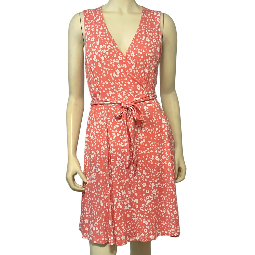 Fresh Produce Sz S Sleeveless Wrap Dress VNeck Tie Belt Stretch Knit Pink Floral
